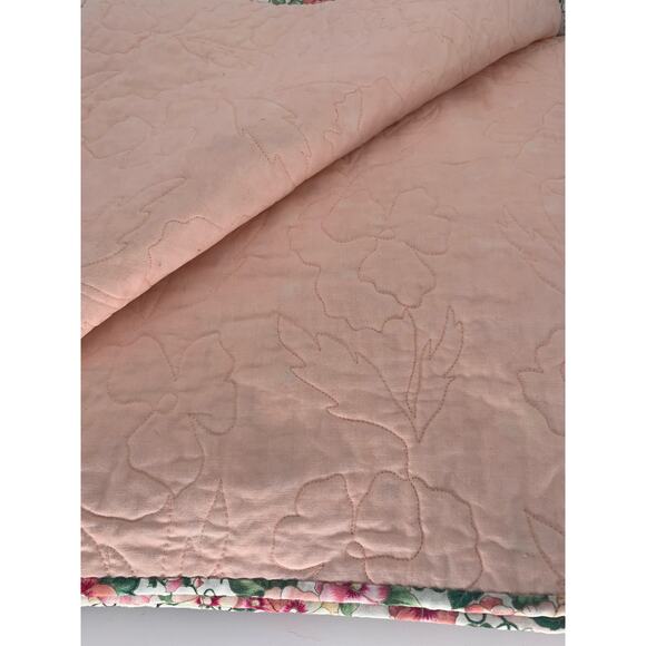 Handmade Quilted Throw Blanket Cotton Peach Color Floral Rail Fence Weave Design - Picture 3 of 14